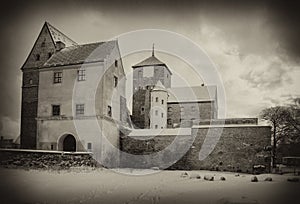 Medieval castle in sepia