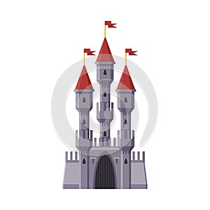 Medieval Castle, Stone Fairytale Fortress, Ancient Fortified Palace Exterior Vector Illustration