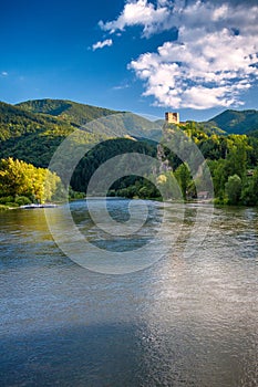 Medieval castle Strecno on a Vah river near of town Zilina, Slov