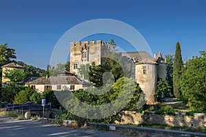 Medieval castle at sunset time, in ancient village Allemagne en Provence, Provence