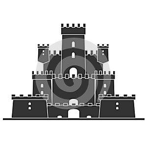 Medieval castle. Tower building, architecture ancient history . Flat vector illustration