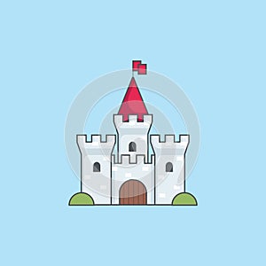 Medieval castle. Tower building  architecture ancient history. Flat vector illustration