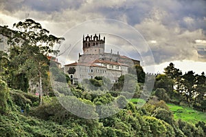 Medieval castle tower and Church of San Vicente de la Barquera