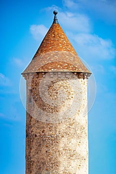 Medieval castle tower close-up, Blandy-les-Tours, France, Europe