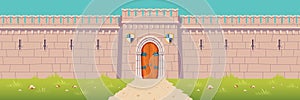 Medieval castle, town fortress wall cartoon vector