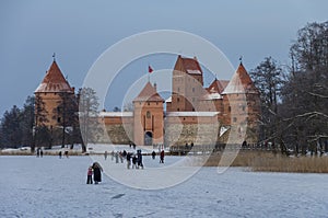 Medieval castle in Trakai, winter landscape, Vilnius County, Lit