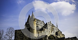 Medieval Castle Vianden on the hill with blue sky ,Luxembourg