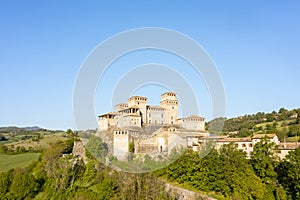 Medieval castle view in the town of torrechiara