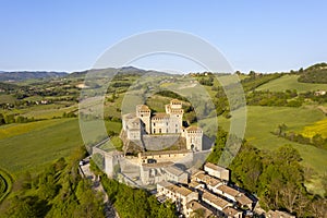 Medieval castle view in the town of torrechiara