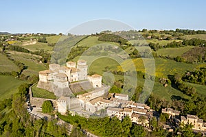 Medieval castle view in the town of torrechiara