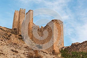 medieval castle wall of Albarracin, Aragon, Spain, sunny day