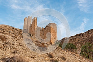 medieval castle wall of Albarracin, Aragon, Spain, sunny day