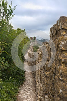 Medieval Castle and Walls in Obidos Village in Portugal