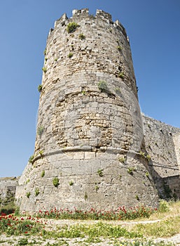 Medieval castle walls on Rhodes, Greece