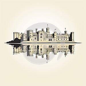 Medieval Castle With Water Reflection On Beige Background