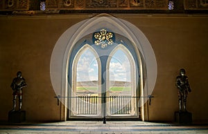 Medieval castle window with view