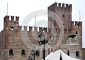 Medieval castle and the winged lion in Marostica in Vicenza in Veneto (Italy)
