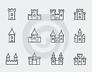 Medieval castles icons in thin line style