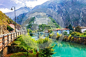 Medieval castles of Italy - Bard fortress in Valle d`Aosta photo