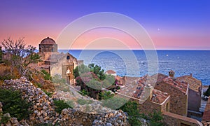 The medieval `castletown` of Monemvasia, often called `The Greek Gibraltar`, Lakonia, Peloponnese.