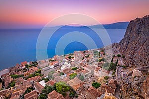 The medieval `castletown` of Monemvasia, often called `The Greek Gibraltar`, Lakonia, Peloponnese