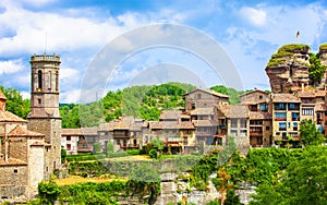 Medieval Catalan village in the subregion of the Collsacabra, Spain