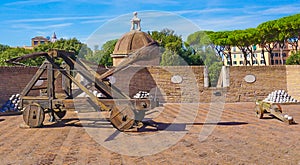 A Medieval Catapult at the Castel Saint`Angelo in Rome Italy