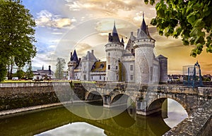 medieval catsles of Loire valley in France. beautiful impressive Sully-sul-Loire