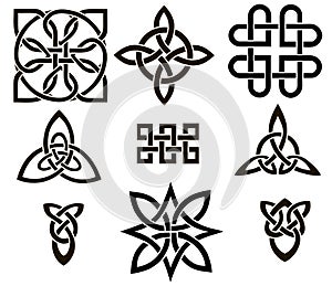 Medieval Celtic knot tattoo set. Celtic, Irish knots ornament. Celtic symbols, endless knot shape vector icon