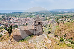Medieval chapel and view on seacoast