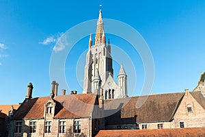 Medieval Church of Our Lady in Bruges in sunny day, Belgium