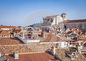 Medieval church and red tiled roofs in Dubrovnik, Croatia