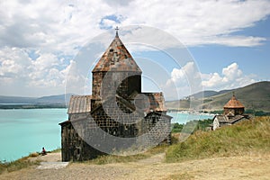 Medieval church on Sevan lake photo