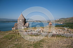 Medieval church on Sevan lake, Armenia photo