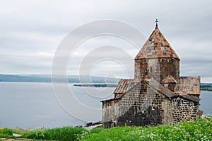 Medieval church on Sevan lake in Armenia