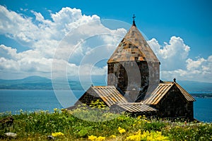 Medieval church on Sevan lake, Armenia horizontal