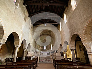 Medieval church of SS. Pietro e Paolo at Agliate, Brianza, Italy. interior