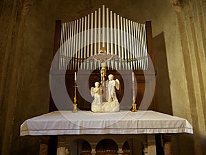 Medieval church of SS. Pietro e Paolo at Agliate, Brianza, Italy. interior