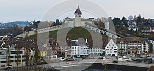 Medieval city of Schaffhausen, Munot fortress and Rhine river