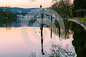 Medieval city of Schaffhausen, Munot fortress and Rhine river