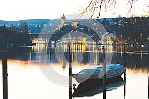 Medieval city of Schaffhausen, Munot fortress and Rhine river