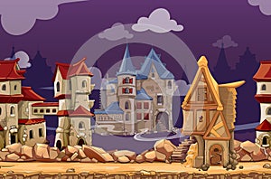 Medieval city seamless landscape vector background for computer game