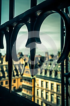 Medieval city of Strasbourg France seen through wrough iron window frame