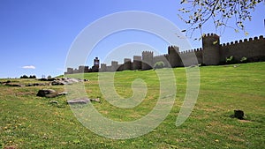 Medieval city wall built in the Romanesque style, Avila (City of Stones and Saints), Spain