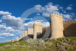 Medieval city wall built in the Romanesque style, Avila, Spain