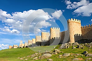 Medieval city wall built in the Romanesque style, Avila, Spain photo