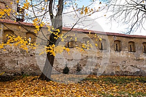 Medieval city wall in the center of the Old Town in Vilnius, Lithuania