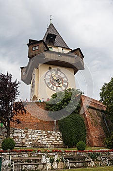 Medieval clock tower on the hill