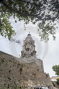 Medieval Clock Tower Roloi in the old town of Rhodes