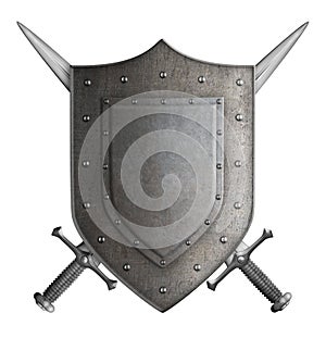 Medieval coat of arms knight shield and two swords